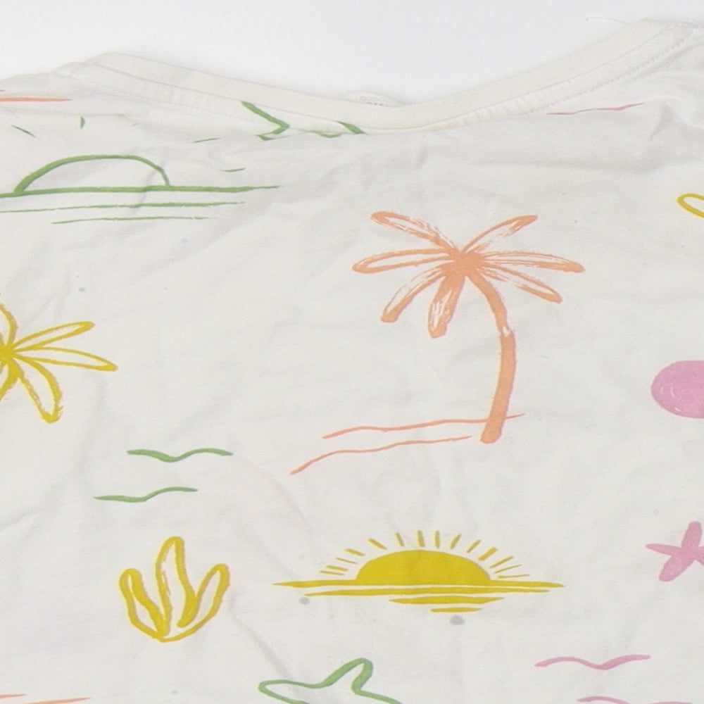 Zara Girls White Geometric Cotton Cropped Polo Size 6 Years Crew Neck - Palm Tree& Sun Print