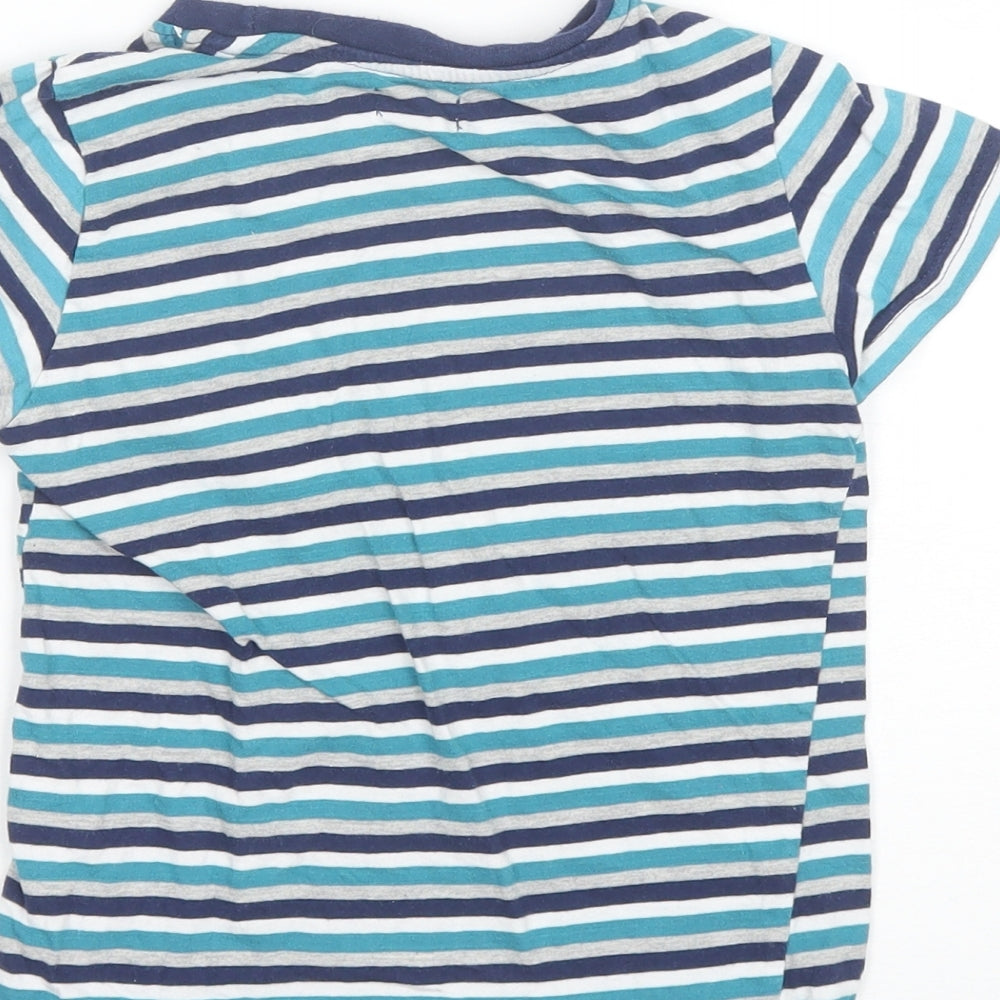 Lily&Dan Boys Blue Striped Cotton Basic T-Shirt Size 5-6 Years Round Neck