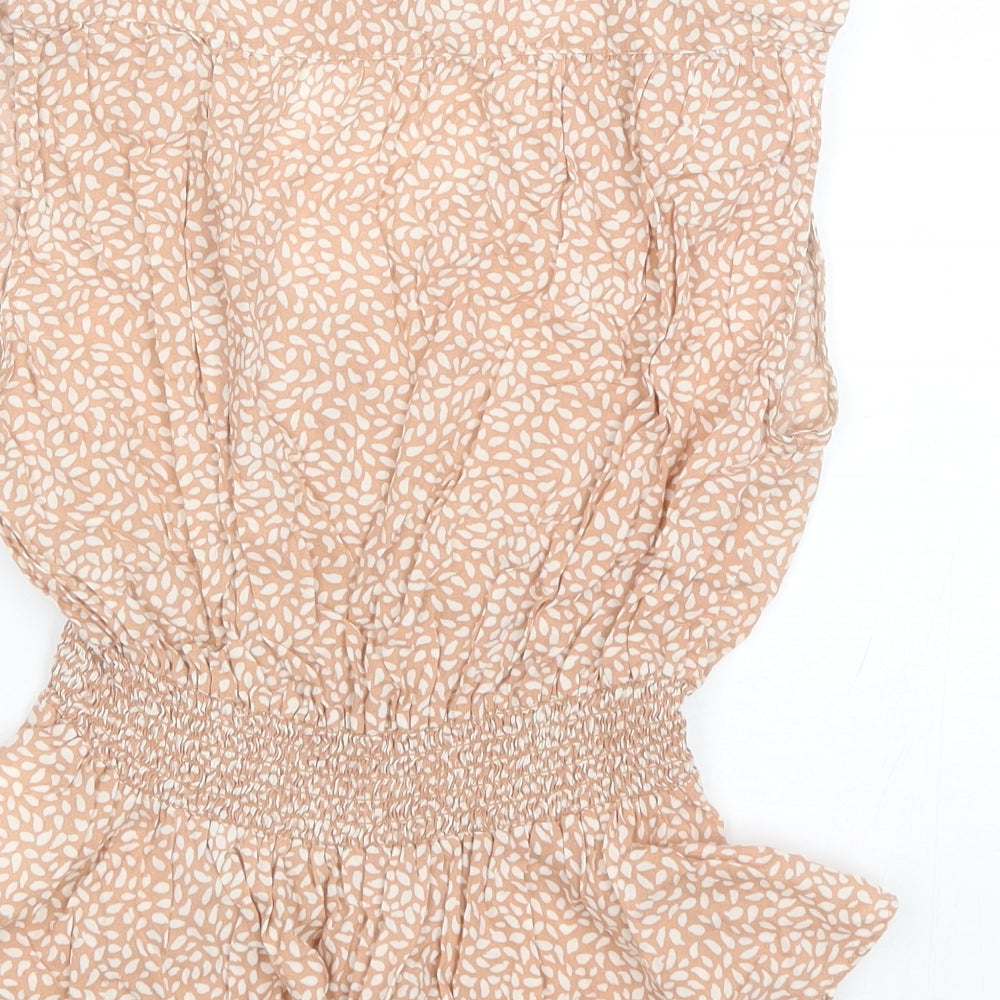 H&M Womens Pink Animal Print Lyocell Basic Blouse Size 6 V-Neck