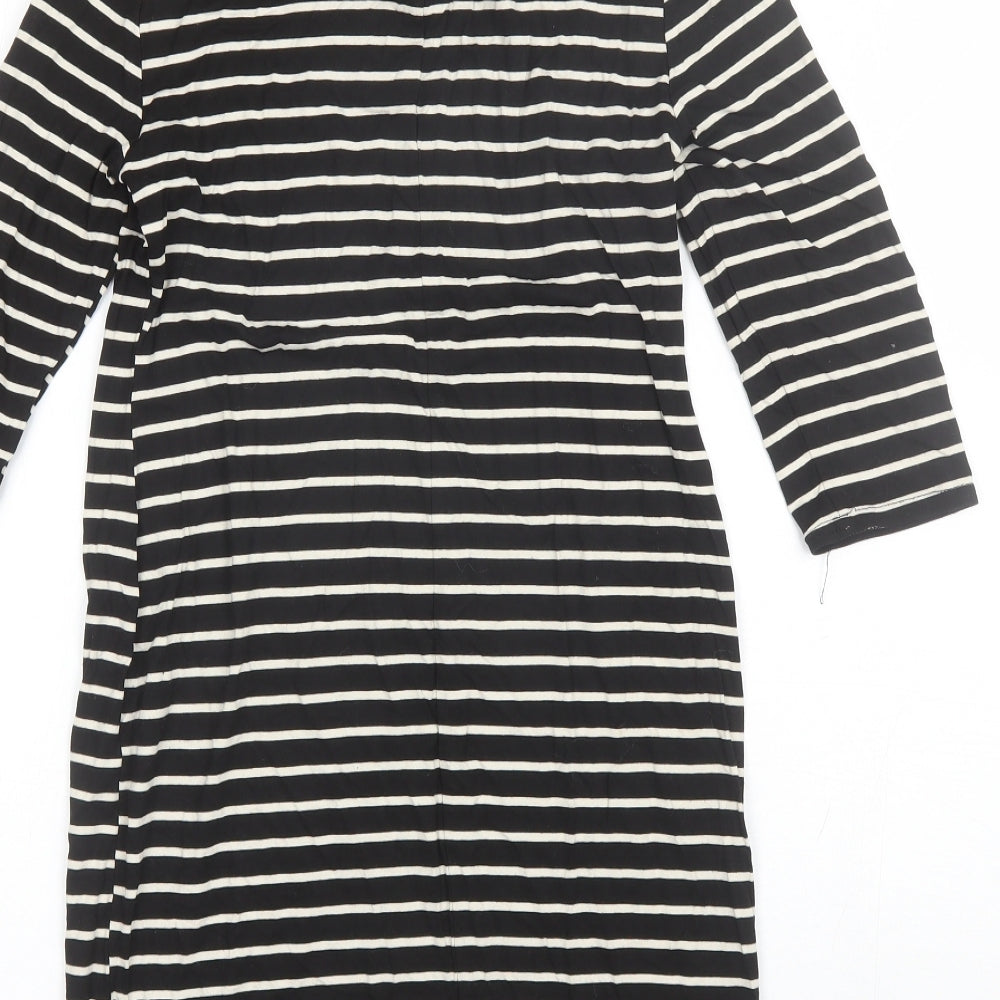 New Look Womens Black Striped Viscose Shift Size 8 Collared