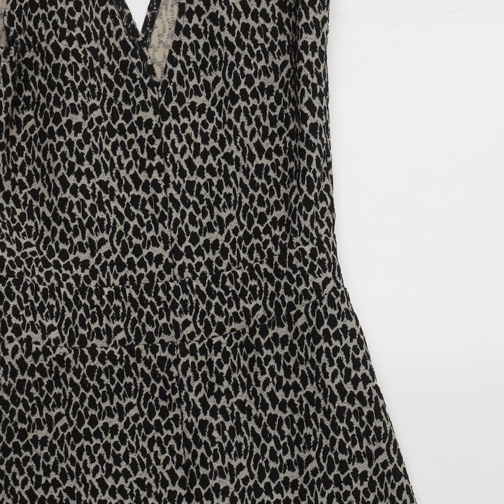 Miss Selfridge Womens Beige Animal Print Polyester Fit & Flare Size 8 V-Neck