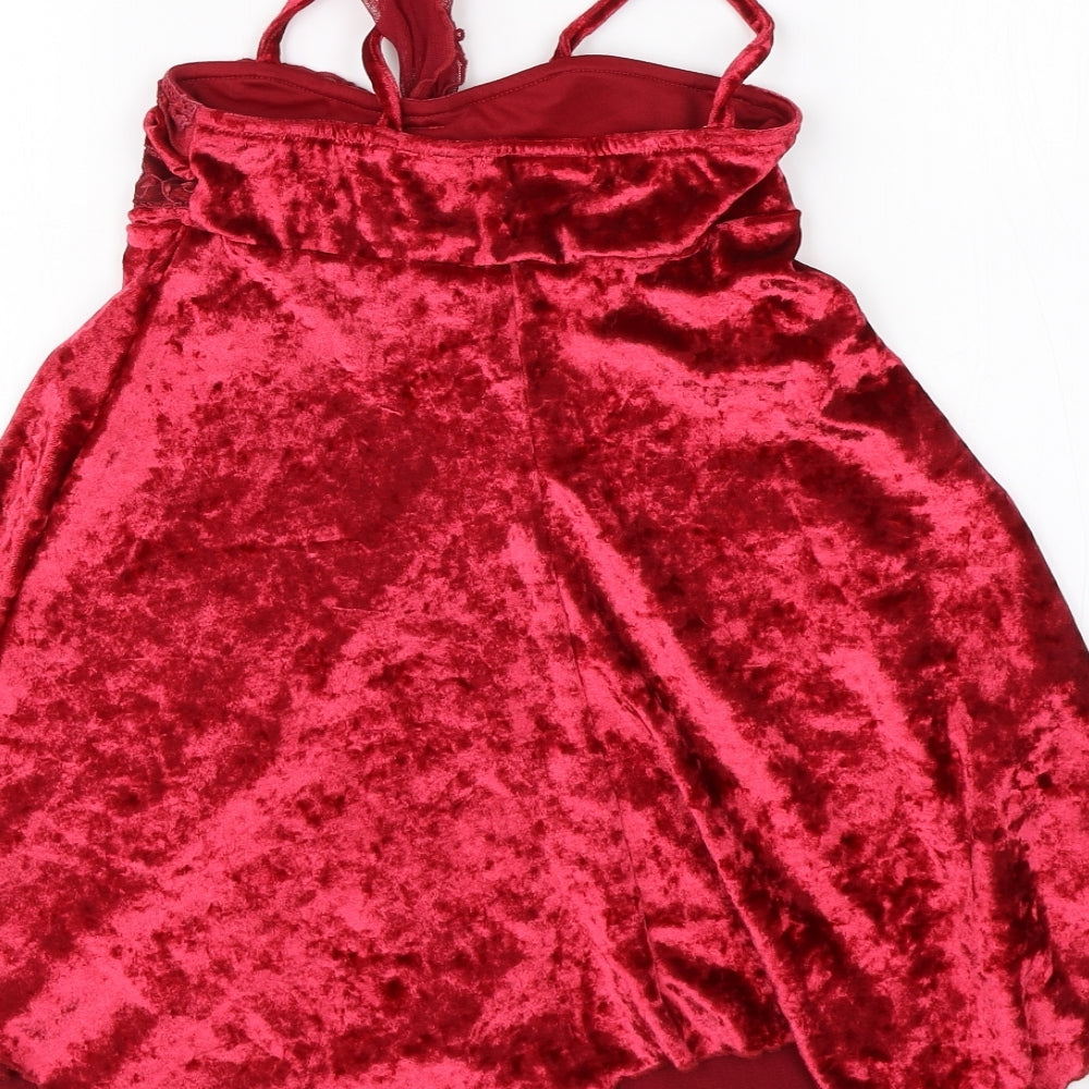 NEXT Girls Red Nylon Basic Blouse Size 6 Years Square Neck