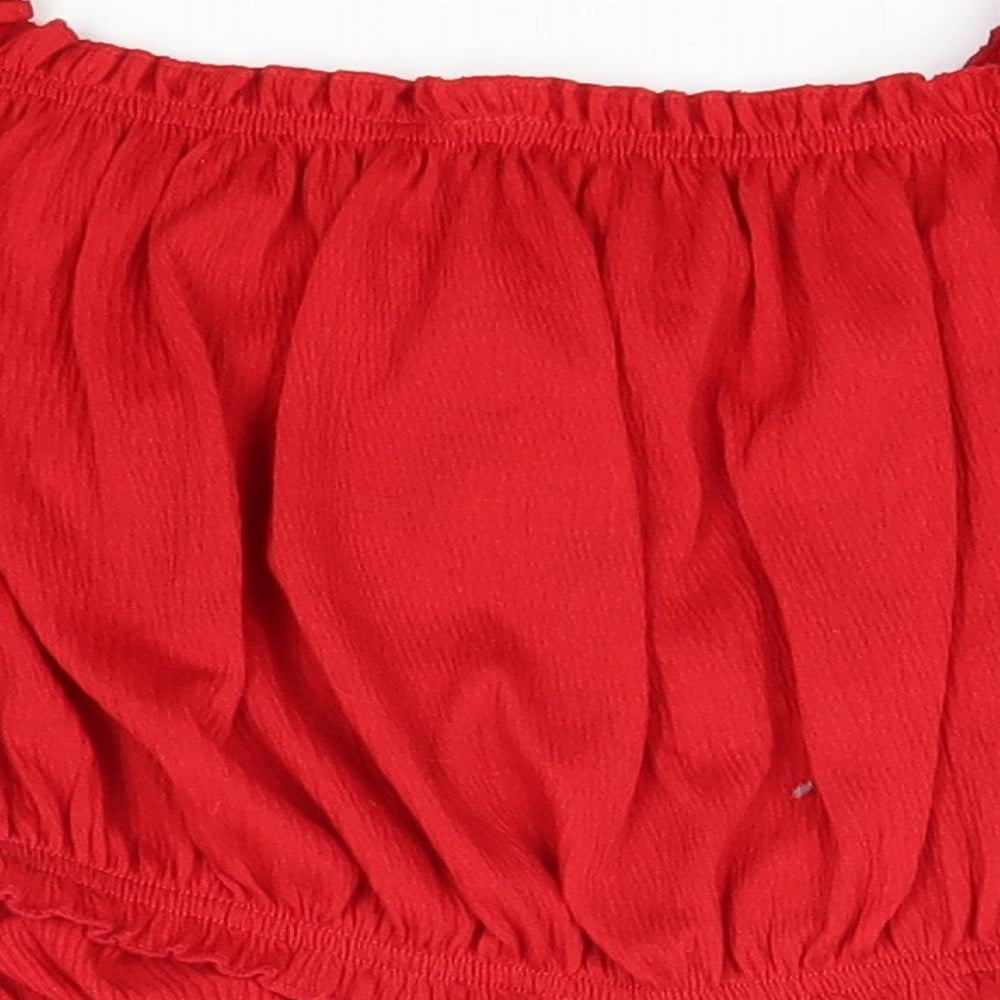 Divided Womens Red Polyester Basic T-Shirt Size M Square Neck