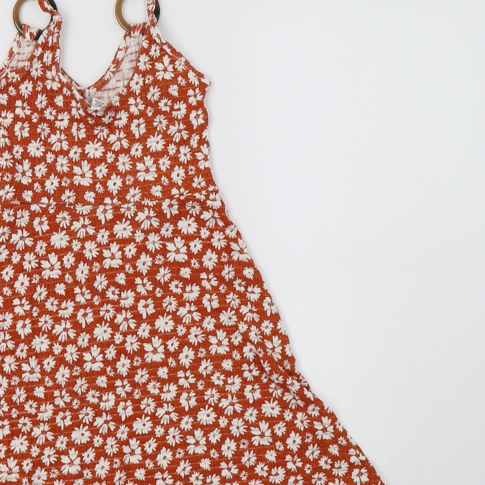 Topshop Womens Brown Floral Viscose Tunic Tank Size 4 V-Neck