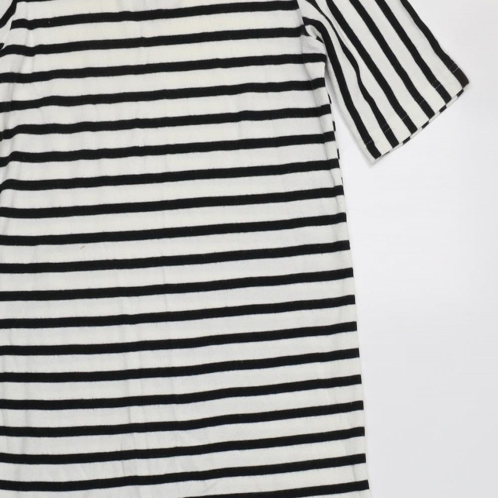 River Island Womens White Striped Cotton A-Line Size 8 Round Neck