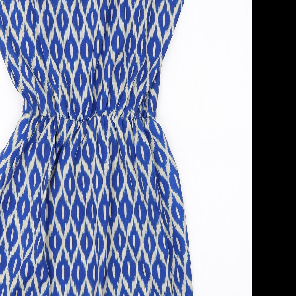 Glamourous Womens Blue Animal Print Polyester A-Line Size 8 V-Neck