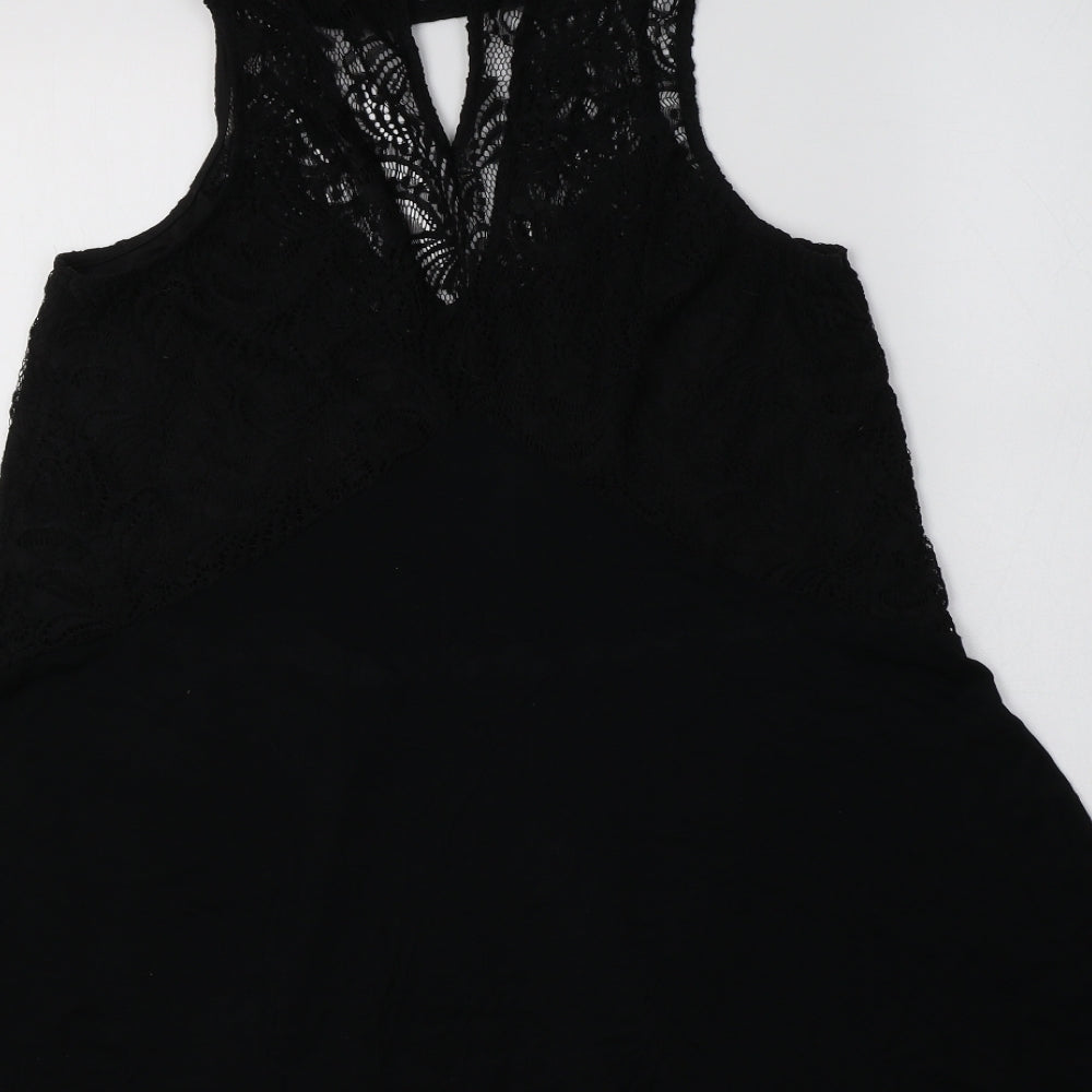 River Island Womens Black Viscose A-Line Size 10 High Neck - Lace Detail