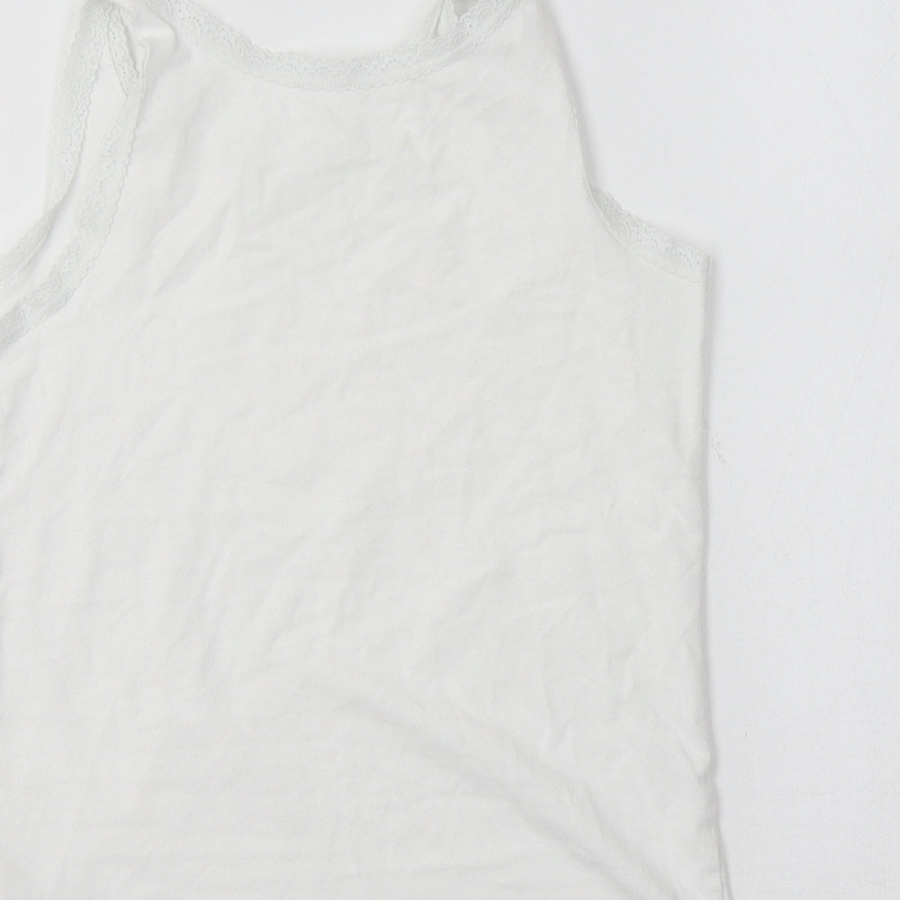 NEXT Girls White Cotton Basic Tank Size 7-8 Years Round Neck