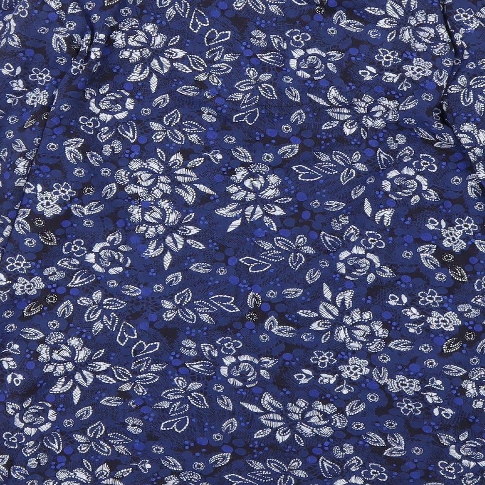 Debenhams Womens Blue Round Neck Floral Cotton Pullover Jumper Size 12