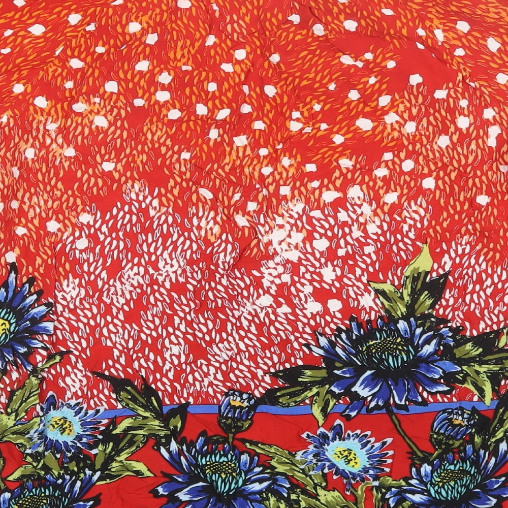 Figuerca & Flower Womens Orange Floral Basic Blouse Size XL V-Neck