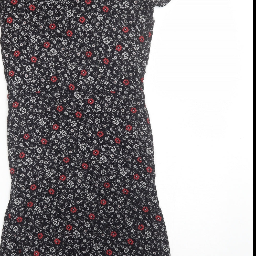 Papaya Womens Black Floral Viscose Shift Size 8 V-Neck