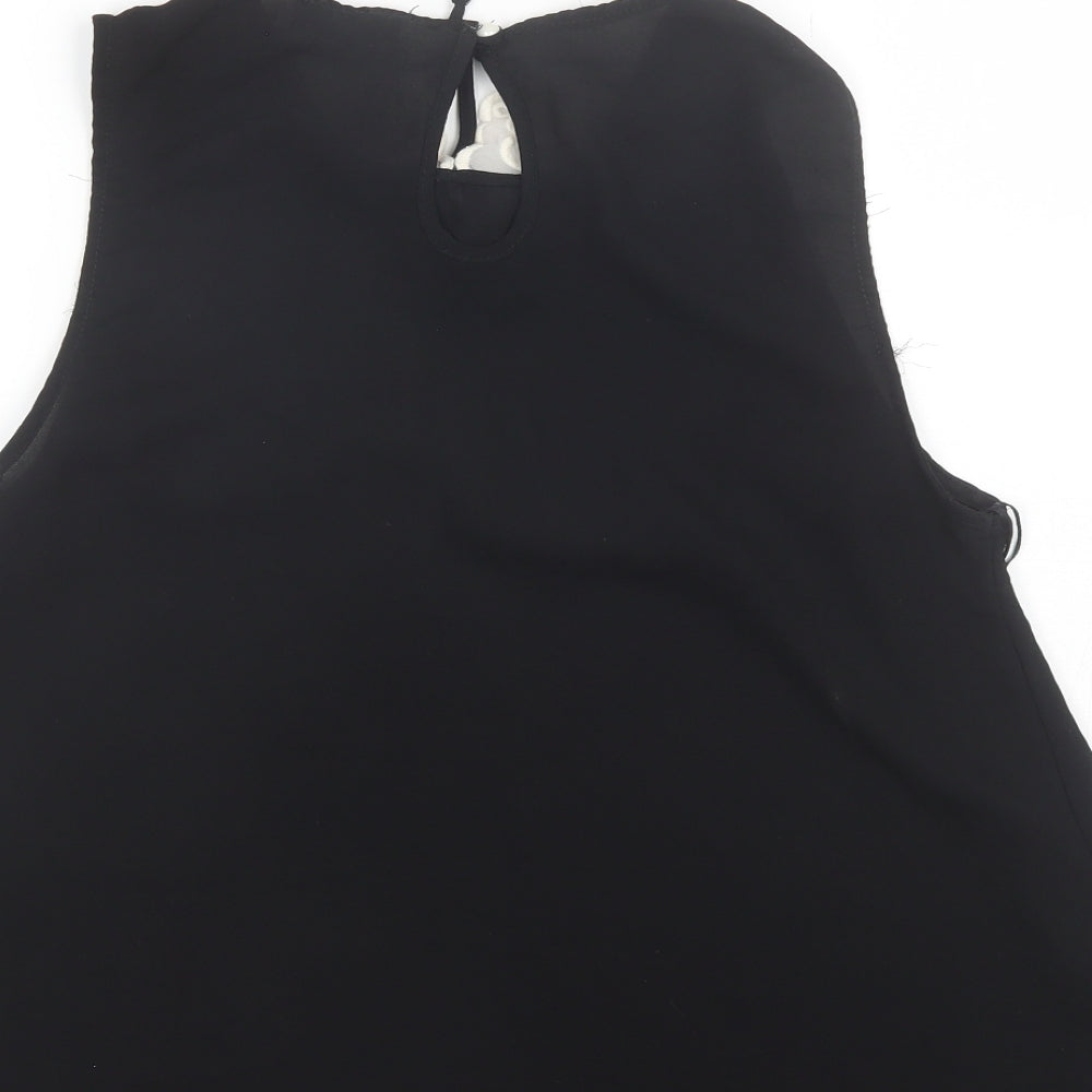 George Womens Black Polyester Basic Blouse Size 10 Round Neck