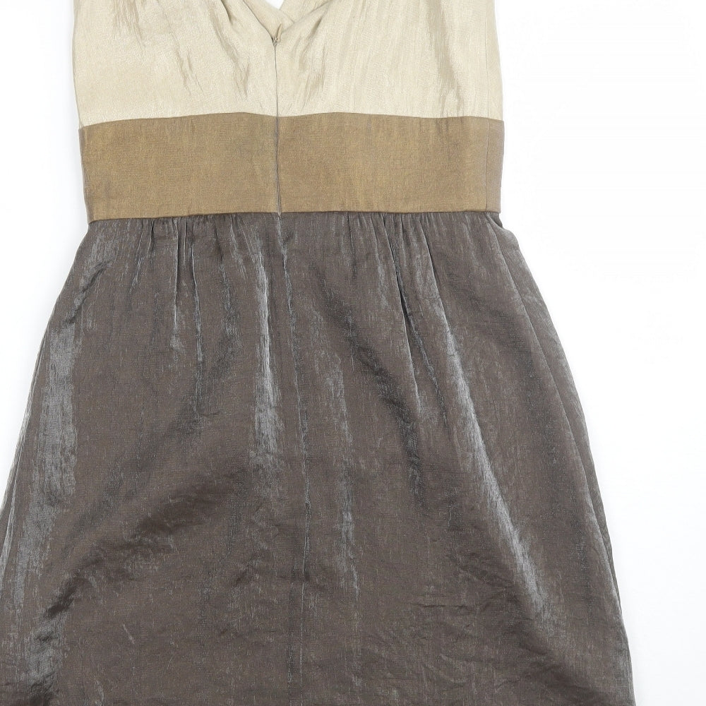Adrianna Papell Womens Brown Polyester Shift Size 8 V-Neck