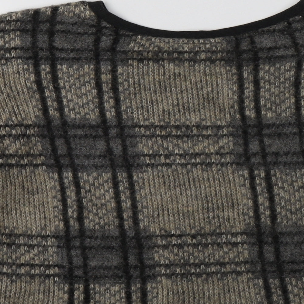 Topshop Womens Beige Crew Neck Check Acrylic Pullover Jumper Size 6