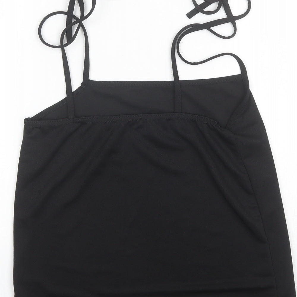 PRETTYLITTLETHING Womens Black Polyester Camisole Blouse Size 10 Round Neck