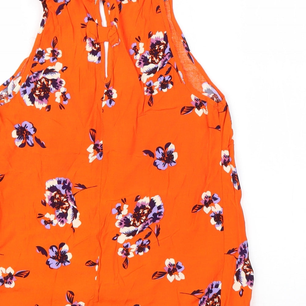 River Island Womens Orange Floral Viscose Basic Blouse Size 8 Round Neck