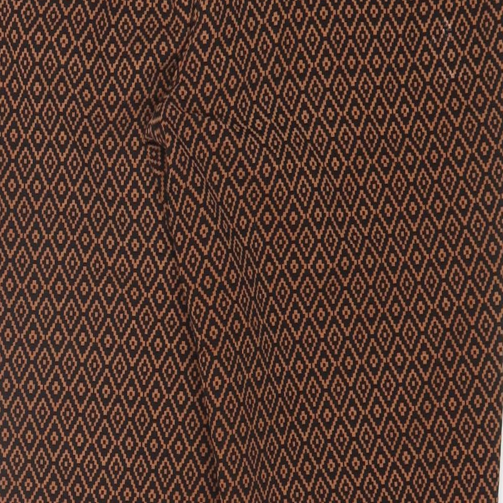 Marks and Spencer Womens Brown Geometric Cotton Trousers Size 12 L26 in Regular