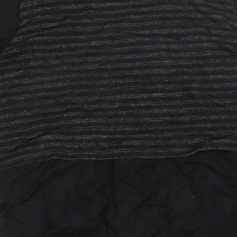 Virtuelle Womens Black V-Neck Striped Polyester Pullover Jumper Size XL