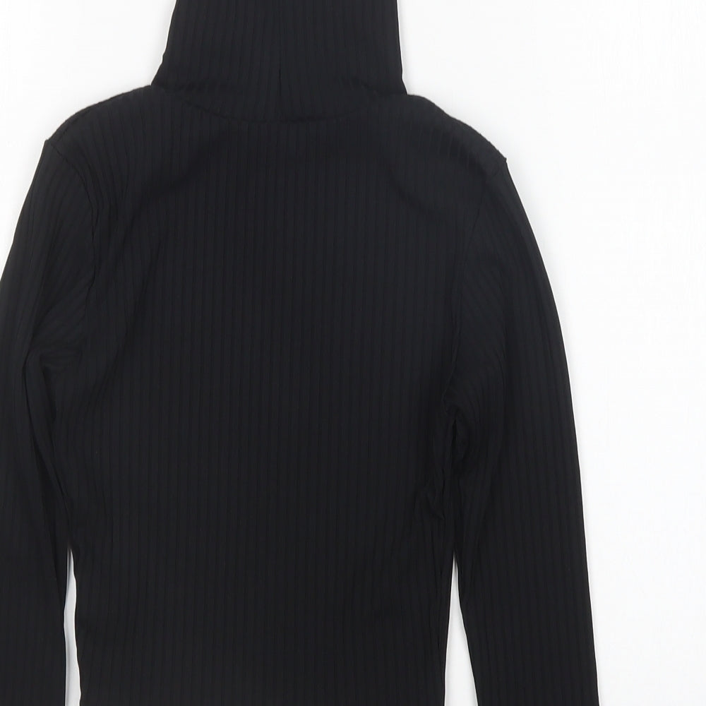 PRETTYLITTLETHING Womens Black Polyester Cropped T-Shirt Size 6 Roll Neck