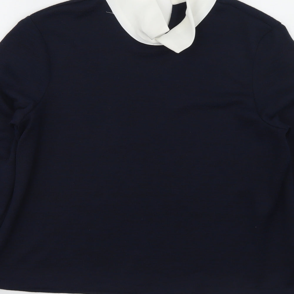 M&Co Womens Blue Collared Polyester Pullover Jumper Size 10