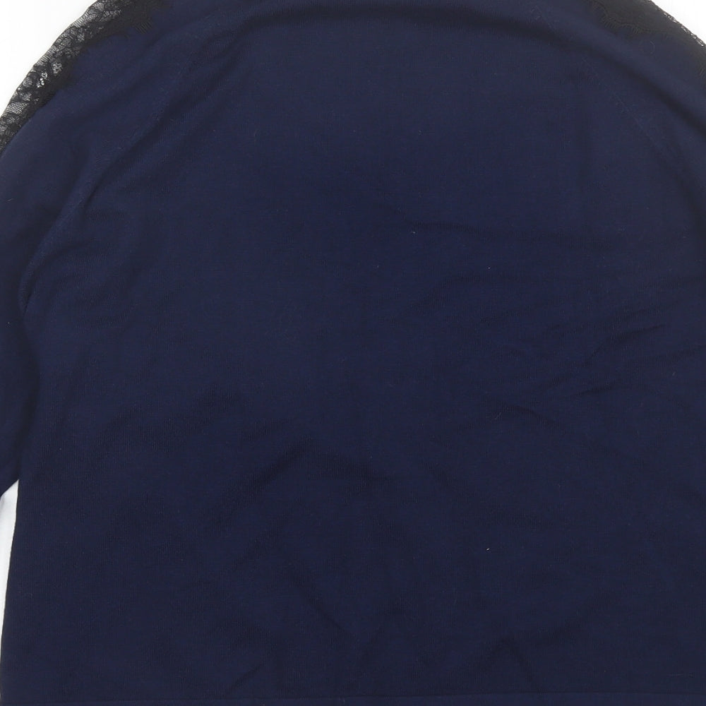 Warehouse Womens Blue Round Neck Viscose Pullover Jumper Size 12