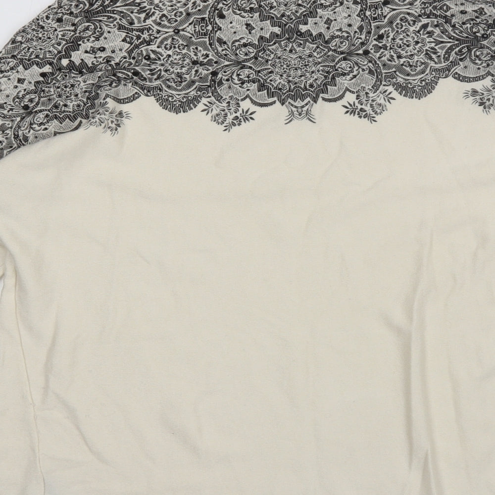 LAUREN VIDAL Womens White Round Neck Nylon Pullover Jumper Size XS