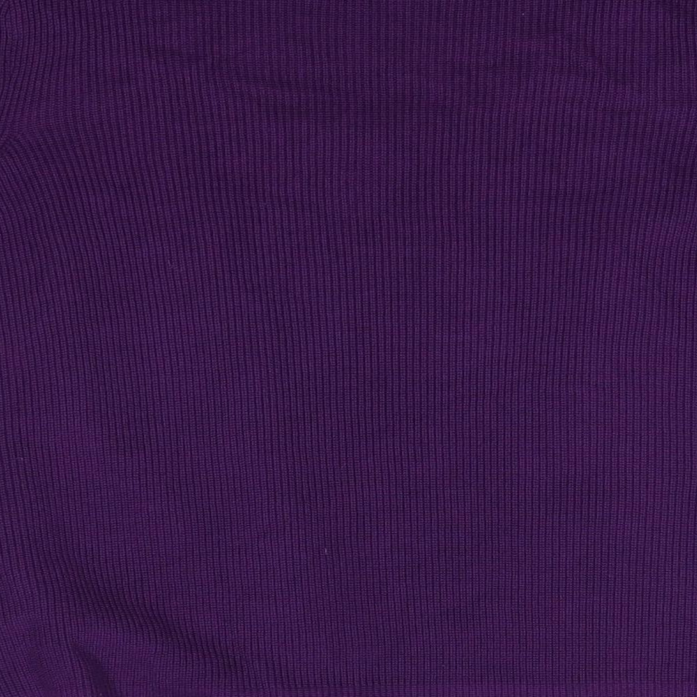 M&S Womens Purple Round Neck Acrylic Cardigan Jumper Size 14