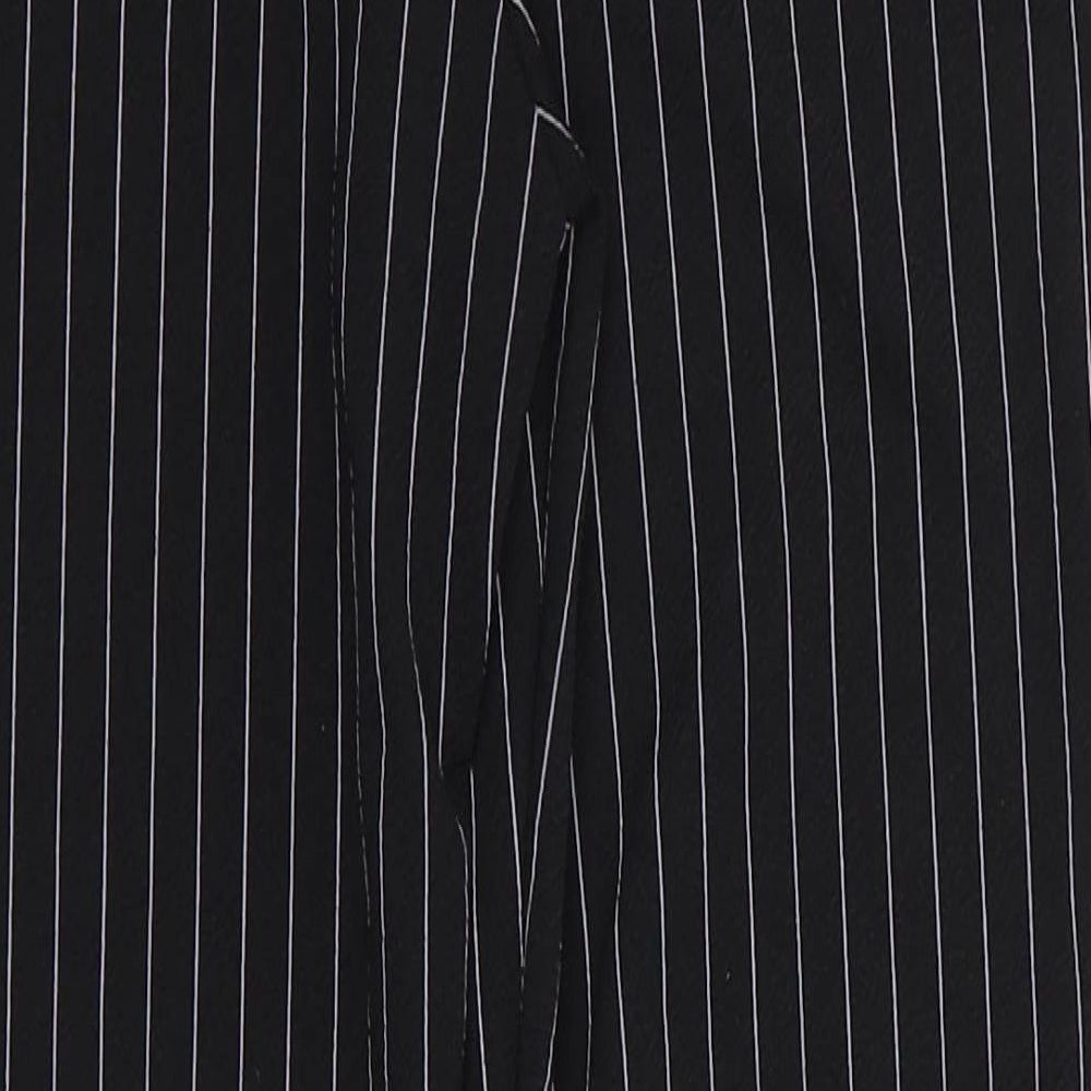 PRETTYLITTLETHING Womens Beige Striped Polyester Trousers Size 10 L26.5 in Regular - Grey Stripe