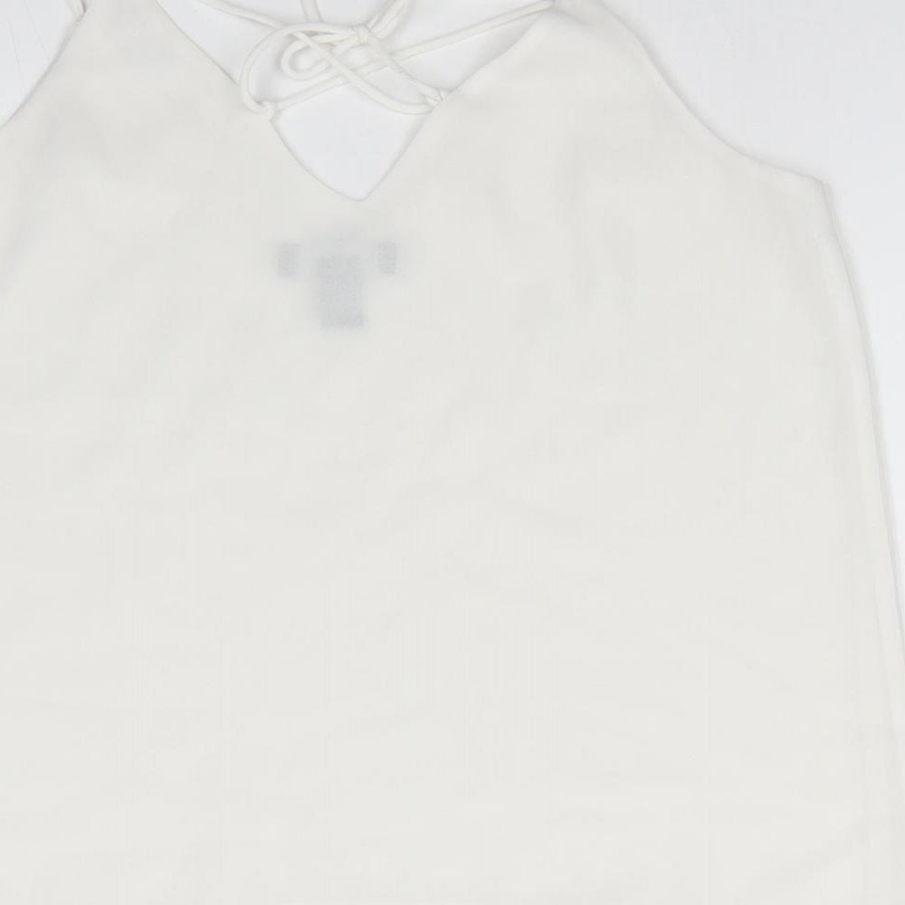 New Look Womens White Camisole Blouse Size 8 V-Neck - Lace up detail to back