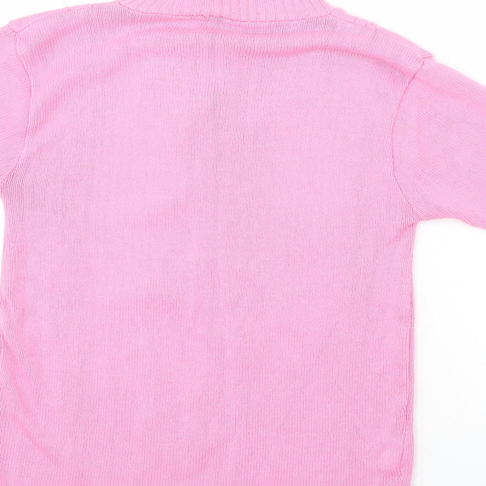 Preworn Womens Pink Collared Acrylic Pullover Jumper Size S