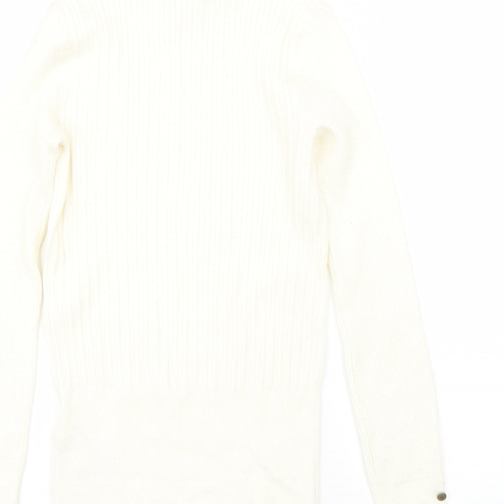 Marks & Spencer Womens Beige High Neck Viscose Pullover Jumper Size 8