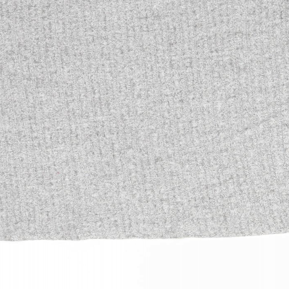Pull&Bear Womens Grey Striped Viscose Basic T-Shirt Size L Round Neck