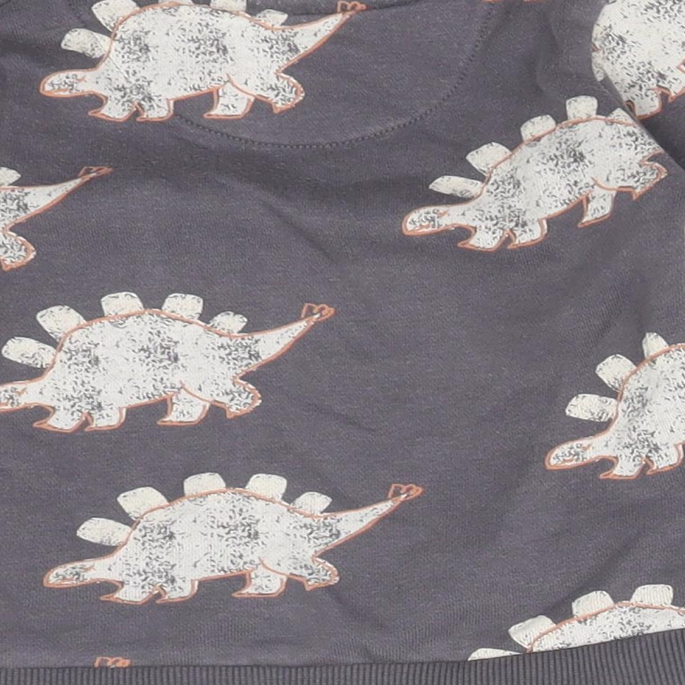 M&S Boys Grey Animal Print Cotton Basic T-Shirt Size 6-9 Months Crew Neck - DINOSAURS