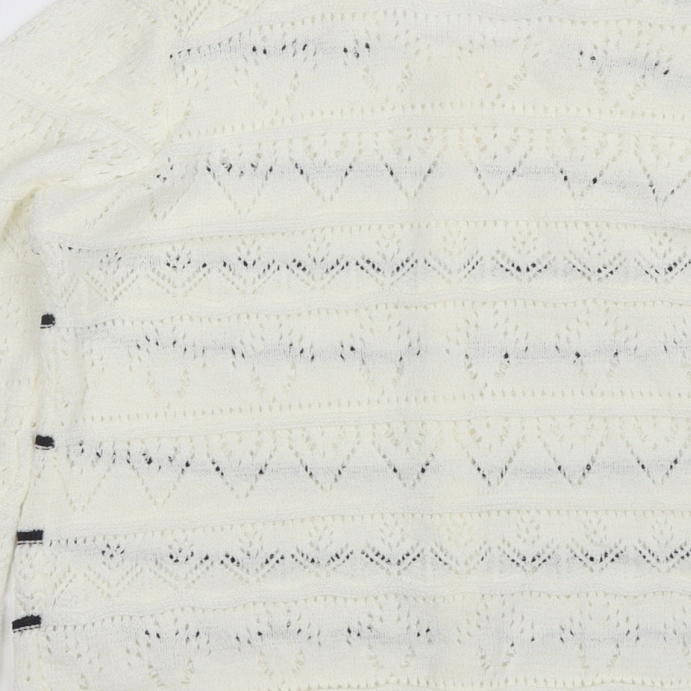 Annabelle Womens White Round Neck Striped Acrylic Cardigan Jumper Size L