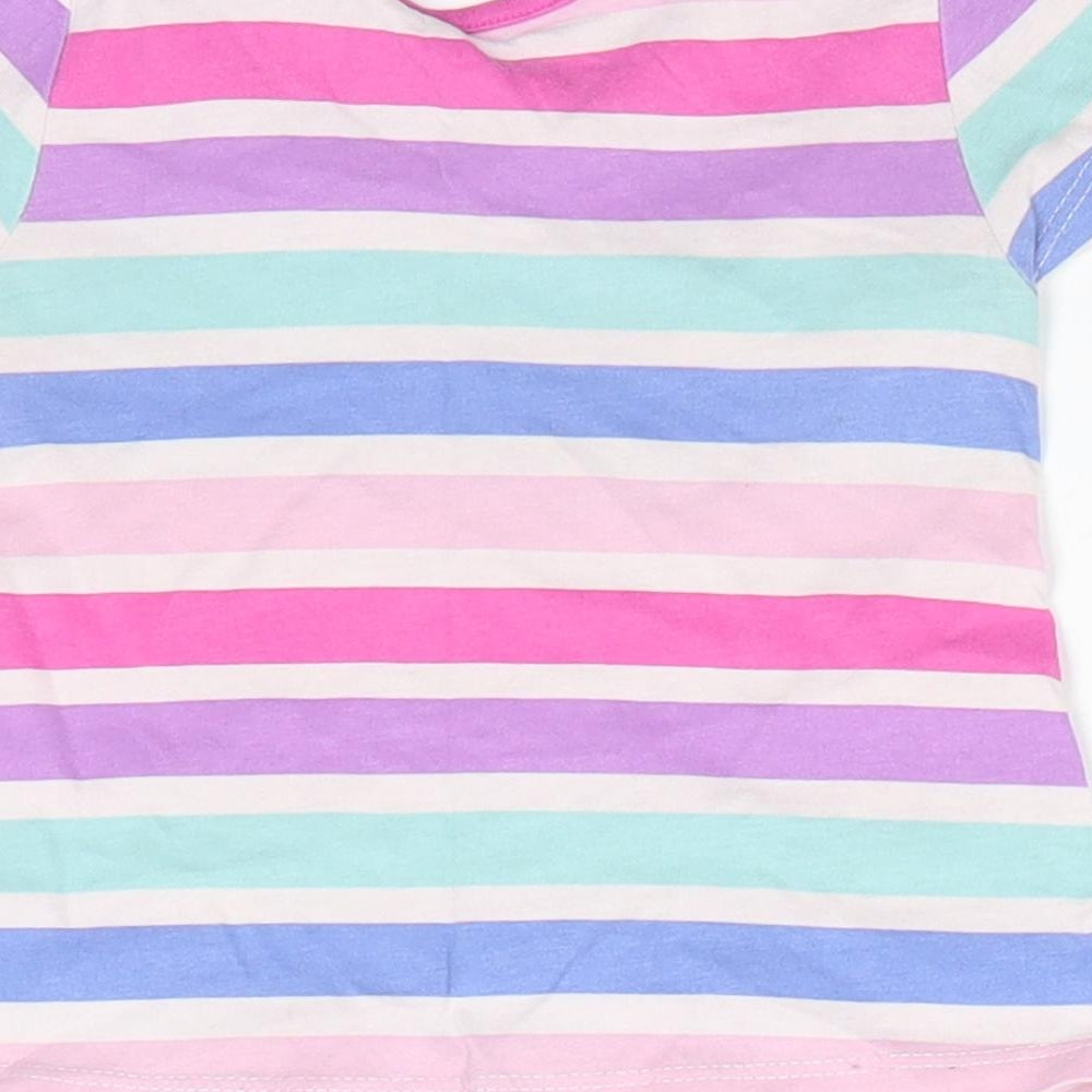 George Girls Pink Striped Cotton Basic T-Shirt Size 6-9 Months Round Neck - Pink Purple Blue White Aqua Stripes