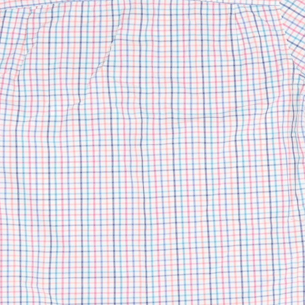 Marks & Spencer Mens Multicoloured Check Cotton Button-Up Size L Collared - Blue Red Orange White Teal check Buttoned collar