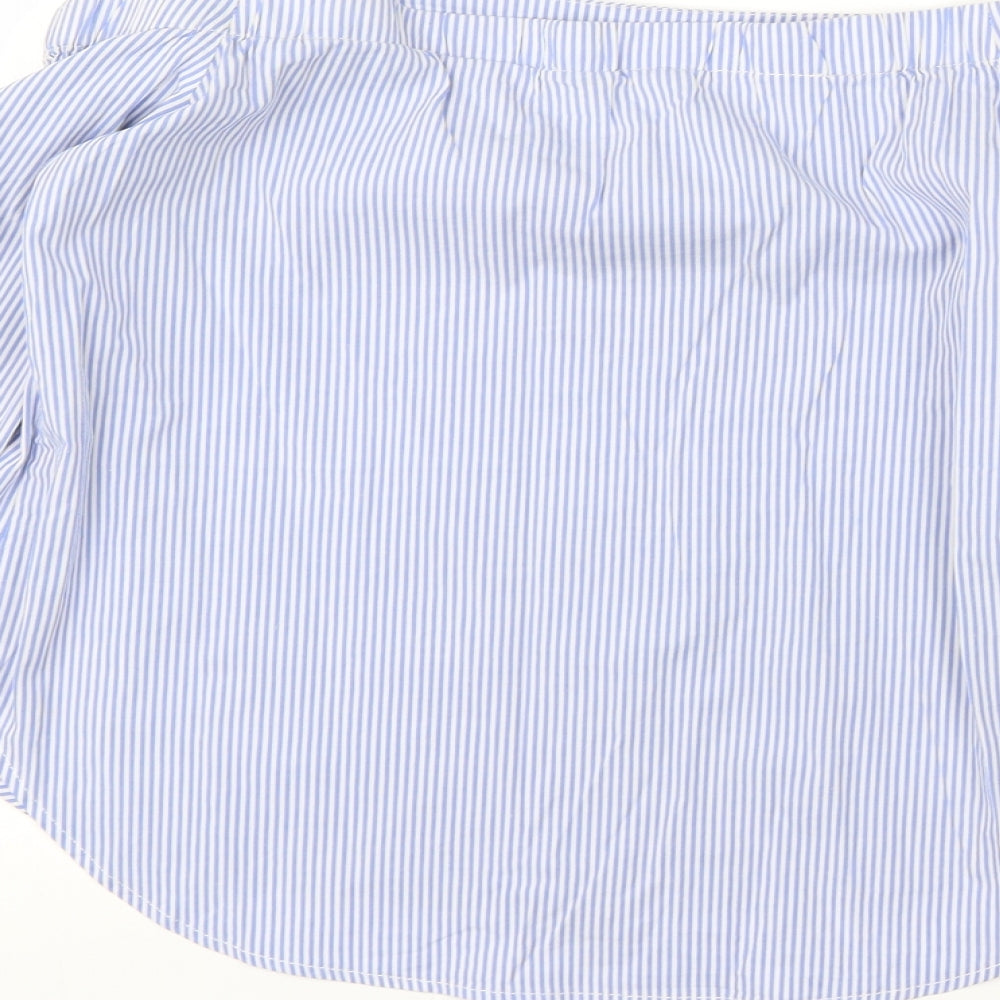 Oasis Womens Blue Striped Cotton Basic Blouse Size 10 One Shoulder