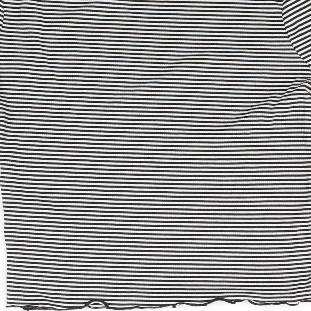 New Look Womens White Round Neck Striped Polyester Pullover Jumper Size 8