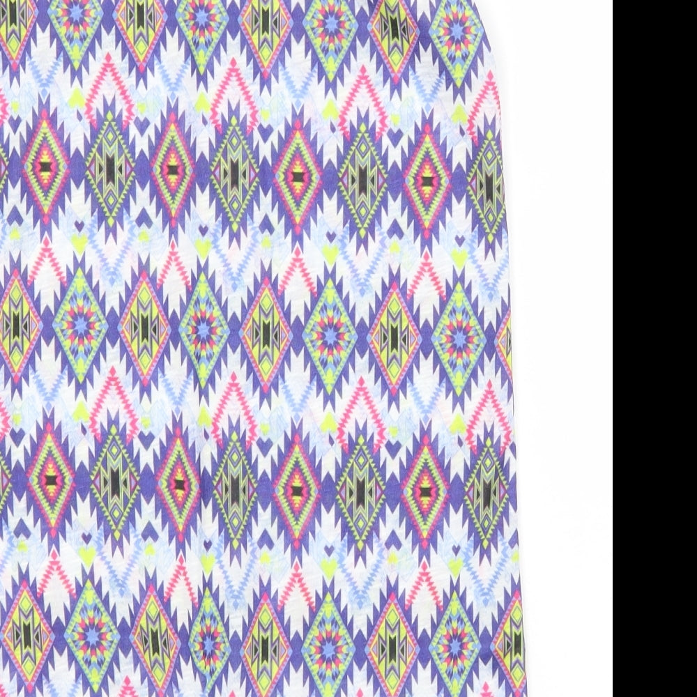 Dunnes Stores Womens Blue Geometric Polyester Basic Tank Size 10 Round Neck