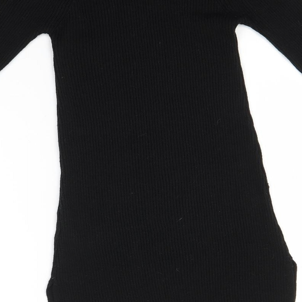 Miss Selfridge Womens Black Round Neck Striped Acrylic Pullover Jumper Size 6