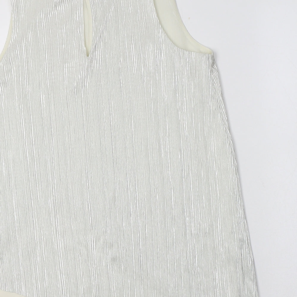 NEXT Womens Silver Polyester Basic Blouse Size 10 Round Neck