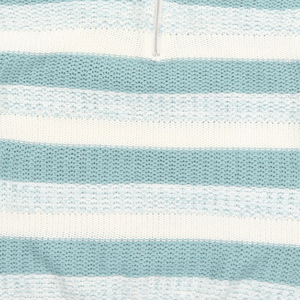 Bonmarché Womens White High Neck Striped Acrylic Pullover Jumper Size M