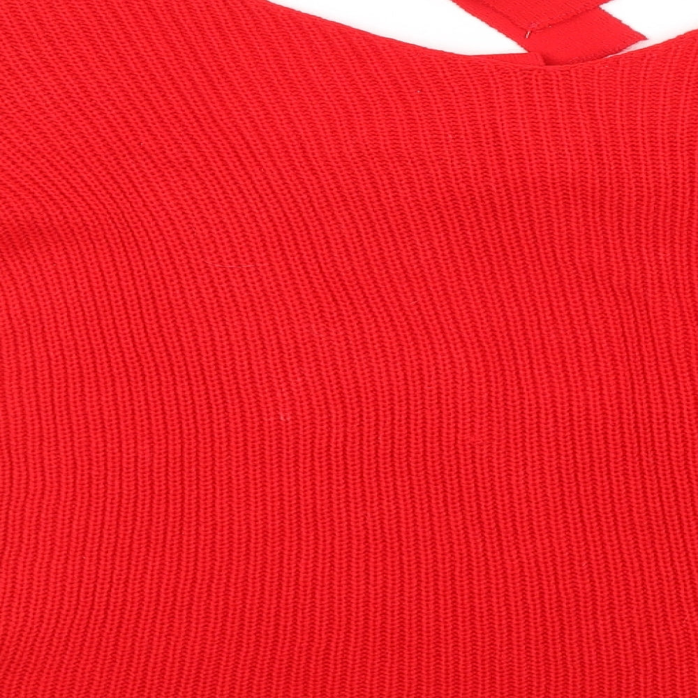 Boohoo Womens Red Round Neck Acrylic Pullover Jumper Size 8