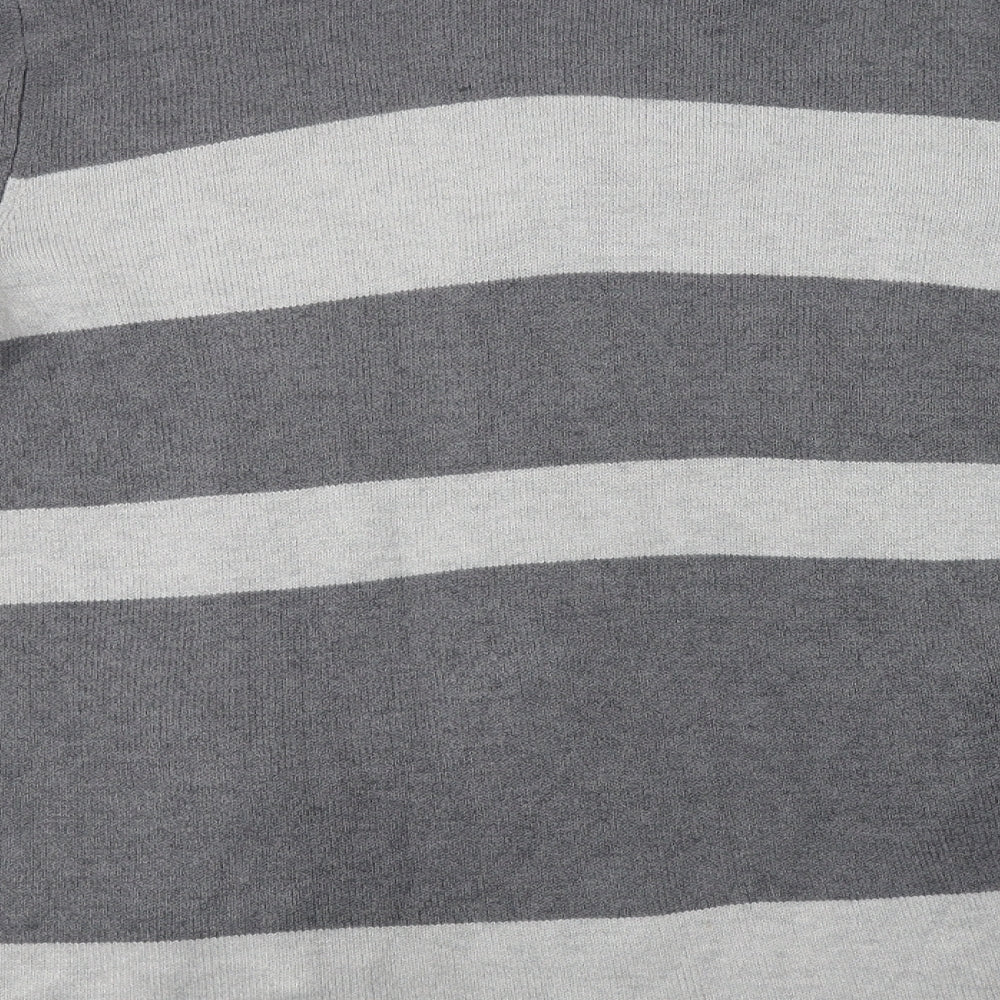 Dorothy Perkins Womens Grey Round Neck Striped Acrylic Cardigan Jumper Size S