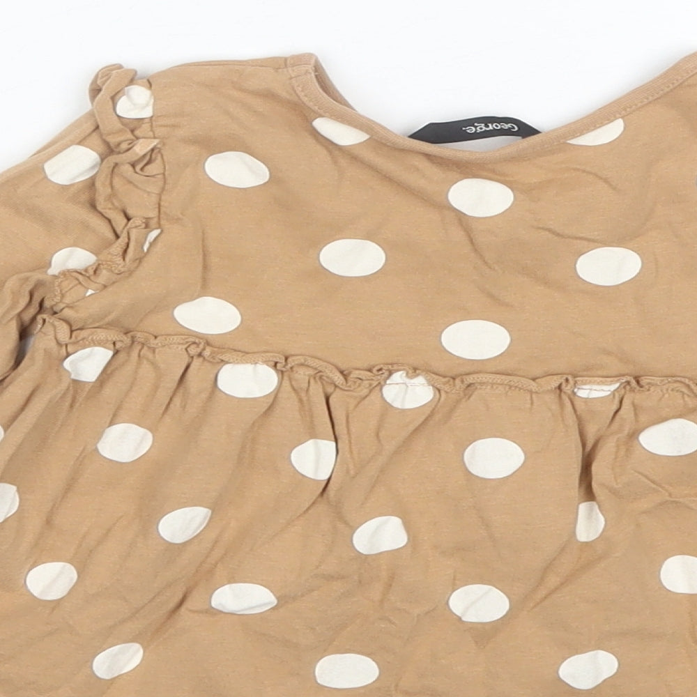 George Girls Brown Polka Dot Cotton Shift Size 2-3 Years Round Neck