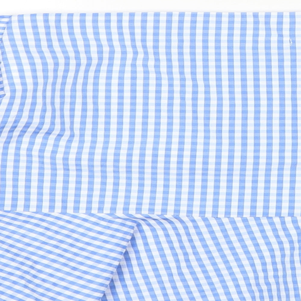 Fisherfield Womens Blue Plaid Polyester Blend Basic Blouse Size S Boat Neck