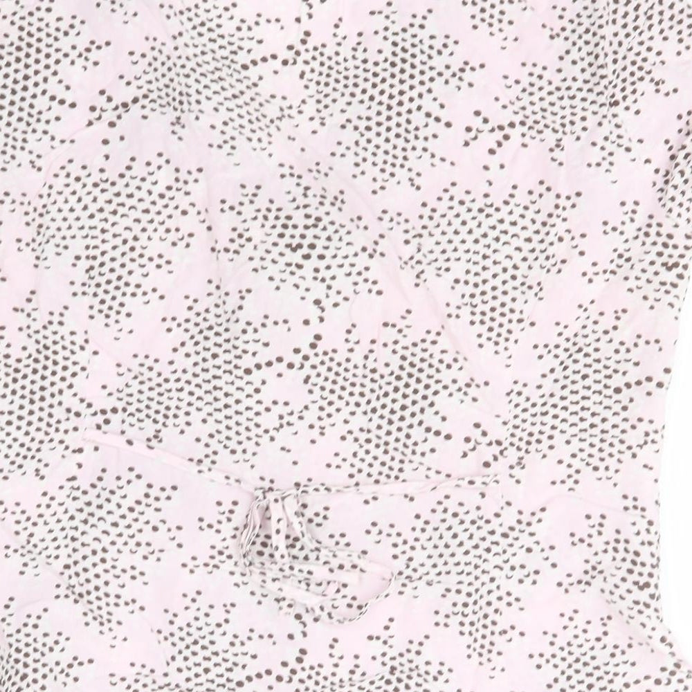 Gold Womens Pink Polka Dot Polyester Basic Button-Up Size 14 Collared