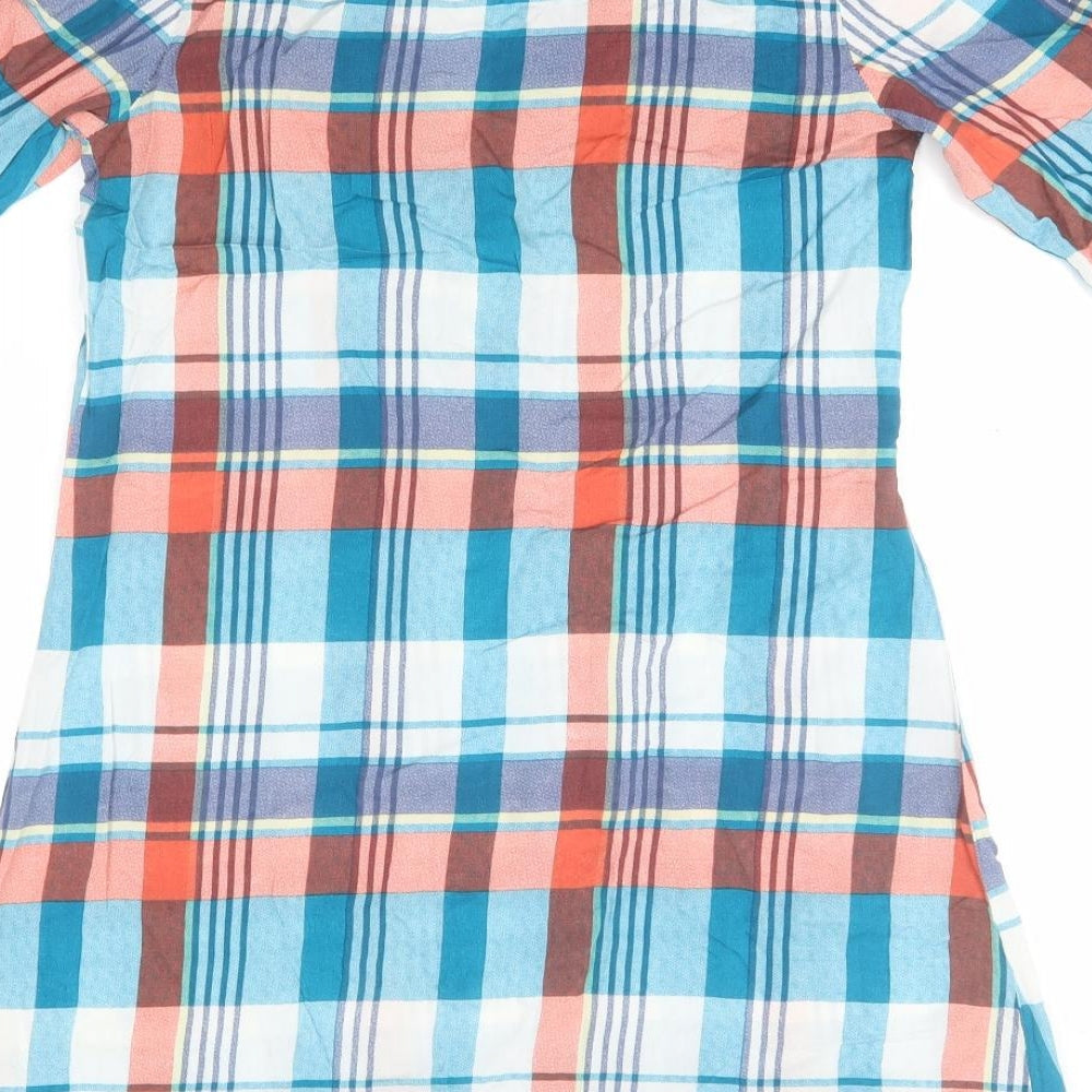 Preworn Womens Blue Plaid Viscose T-Shirt Dress Size S Round Neck