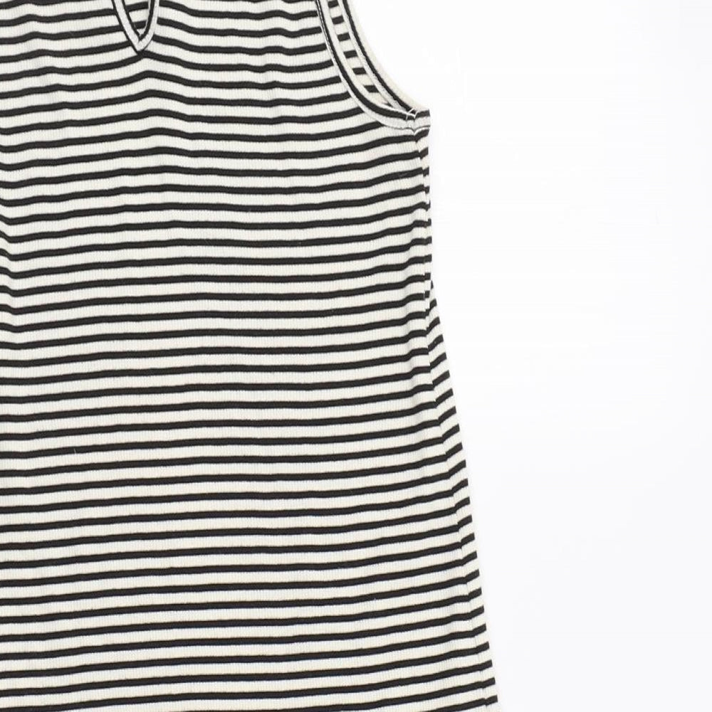 Monteau Womens White Striped Tunic Blouse Size S Collared