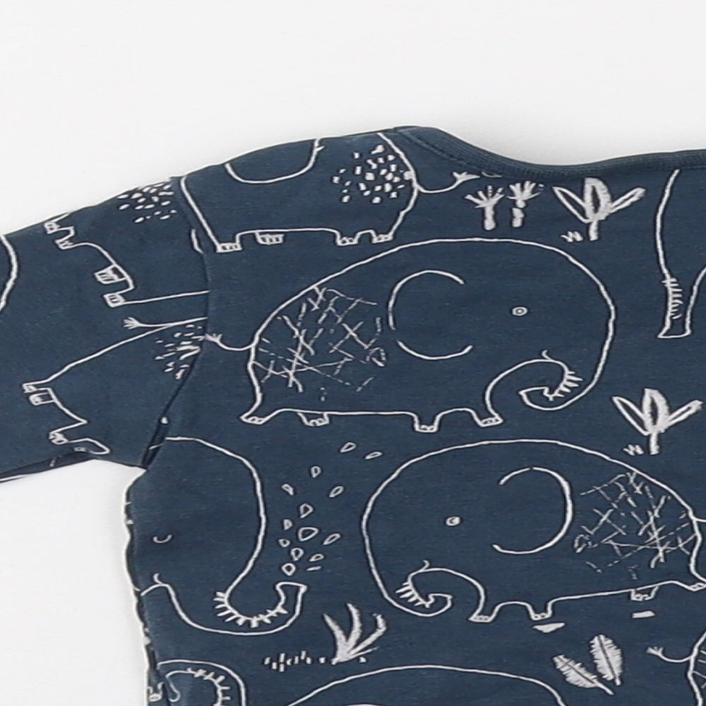 Next Baby Blue Geometric Cotton Basic Blouse Size 0-3 Months Crew Neck Snap - Cute Elephant